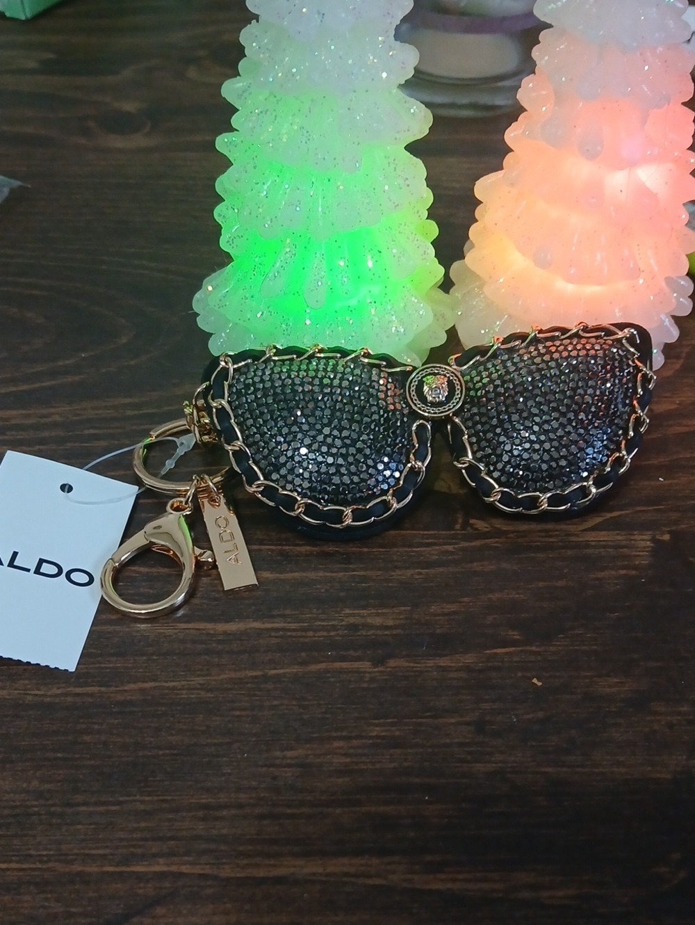 ALDO Black Crystal Sunglasses Key & Card Holder with Gold Chain Accents